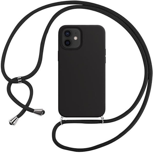 Coque - iPhone - 12 Mini - Silikone Blød - Sort - Beskyttelse med Kæde Svart