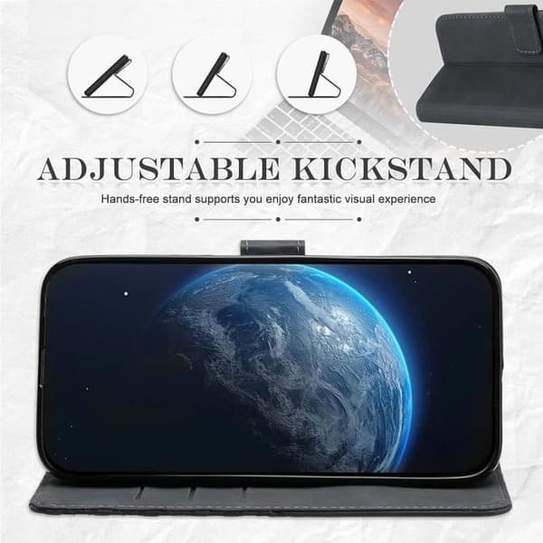 Coque och Härdade Glas - Repåtsresistent Coque - för iPhone 16 Pro - Fällbart Syntetläder - Marinblå-Svart - Elegant Marinblå-svart