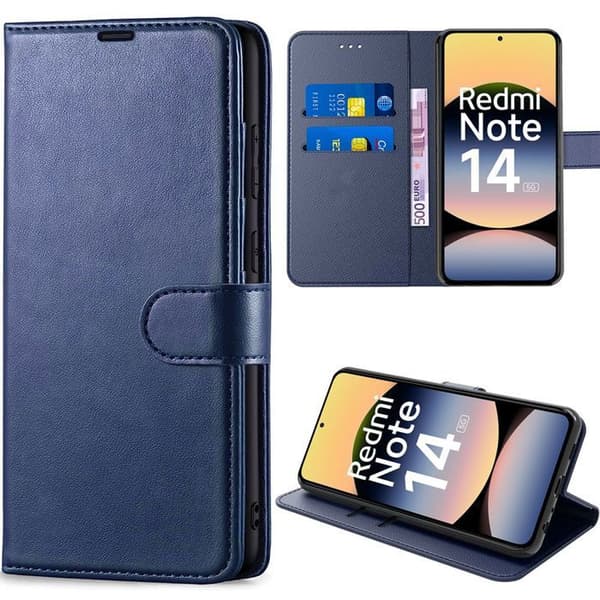 Skyddsfodral - E.F.CONNECTION - För Xiaomi Redmi Note 14 5G - Stöttålig - Läderlook - Mörkblå marinblå
