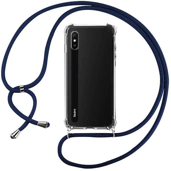 Fodral för Redmi 9A (6,53") TPU-skydd Förstärkta hörn Anti-repor Stötsäker Flexibel med halsband Marinblå Transparent-marinblå