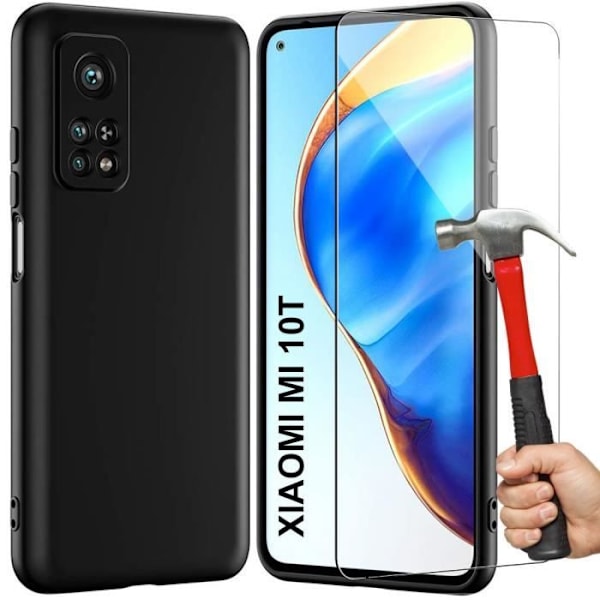 Skyddsfodral för Xiaomi Mi 10T - E.F.CONNECTION - Flexibelt - Svart - 2 Härdade glas Svart