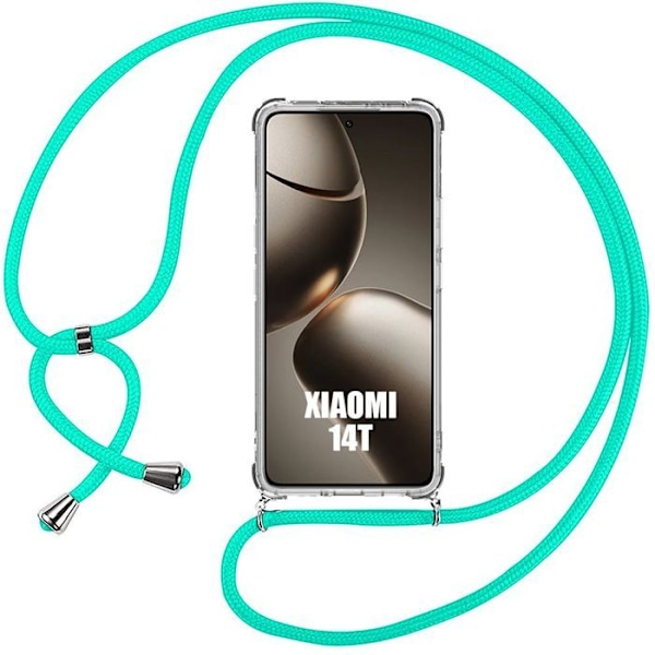 Coque til Xiaomi 14T - Forstærkede Hjørner med Turkis Snor - E.F.Connection® Transparent