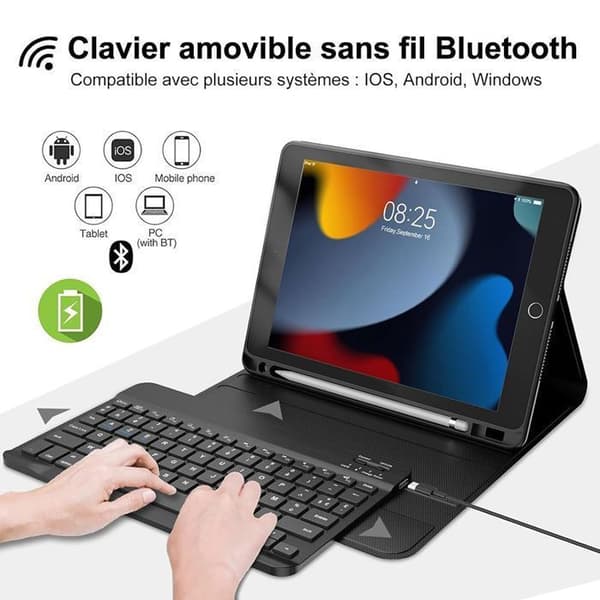 Coque Clavier - PU-läder - för iPad Air 3 / Pro 10,5 - Bluetooth-tangentbord AZERTY - Fällbart Stöd - Lätt