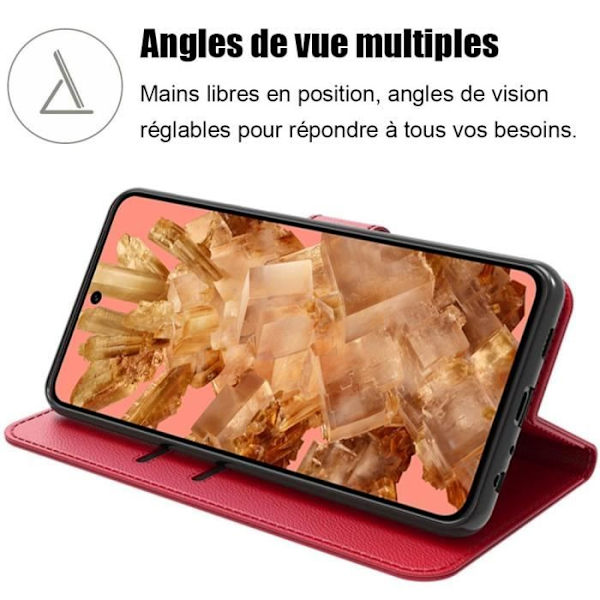 Helkroppsfodral för Google Pixel 8, rött PU-läderskydd Stötsäkert Anti-Scratch