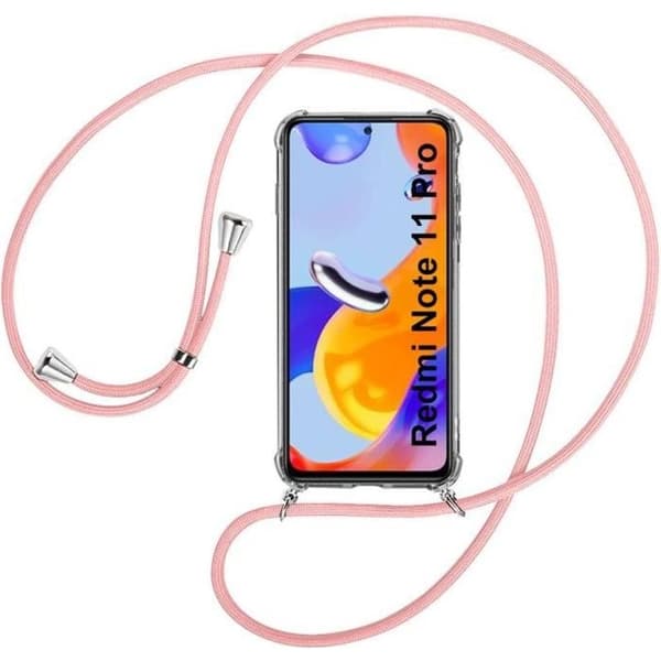 Skal med Snöre - Redmi - Note 11 Pro - Stötsäker - Silikon TPU - Rosa Klar / Rosa