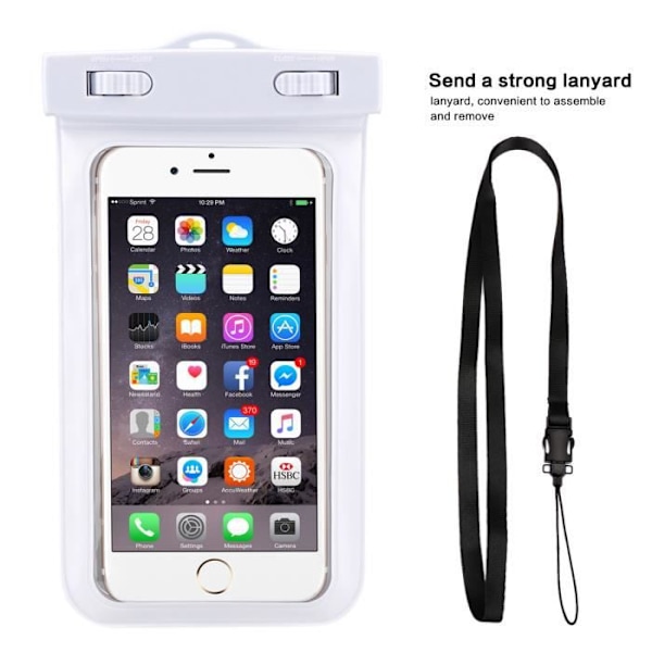 Universal Dry Bag Pouch Vattentätt Fodral Bag Cover Fodral för iPhone, Samsung och andra 6'' Smartphones (Vit) - A011 Vit