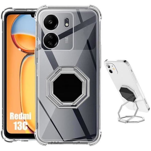 Coque - E.F.CONNECTION - för Xiaomi Redmi 13C - Stötsäker - Fällbart stativ - Transparent silikon Transparent