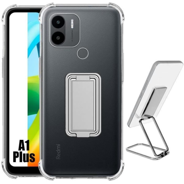 Silikonetui til Xiaomi Redmi A1+-A1 Plus stødsikkert med justerbart foldbart stativ Silver