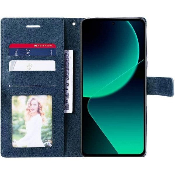 Coque - Xiaomi - 13T/13T Pro - Mørkeblå - Stødabsorberende - PU-læder - Justerbart Stativ Marinblå
