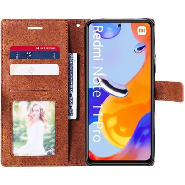 Skal - E.F.CONNECTION - För Xiaomi Redmi Note 11 Pro - Brun - Fällbart lock - Horisontellt stöd kastanj