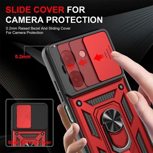 Skyddsskals - E.F.CONNECTION - För Xiaomi Redmi A5 - Stötsäker - Röd - Med ring och kameraskydd Röd