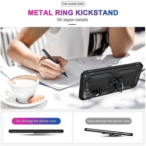 Etui til Redmi Note 10 4G (6,42") Silver Ring Support Forstærket kant Silikone Anti-Shock Sort Svart