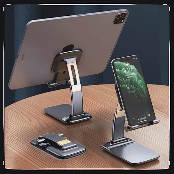 Telefon-/tabletholder, Justerbar Mobiltelefon Skrivebordsholder Foldbar Dock Stand Bordholder til iPhone 12/11 Pro/X