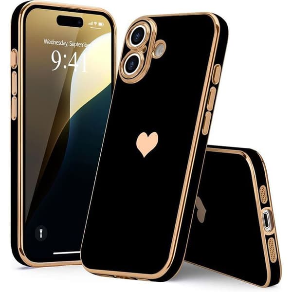 Skyddsskal - E.F.Connection - för iPhone 17 Pro Max - Silikondesign med Hjärta Stötdämpande Slim Svart Svart