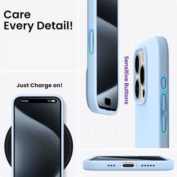 Siliconefodral - Unisex - för iPhone 15 Pro Max - Stöttålig - Slim - Ljusblå Himmelsblå