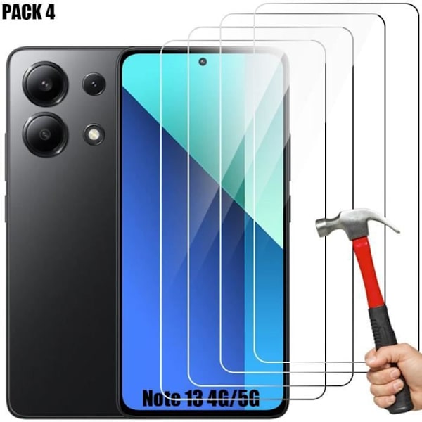 Skærmbeskyttelse - E.F.Connection - Redmi Note 13 - Hærdet Glas - 4 Stykker - Ultra Tynd Stødabsorbent Transparent