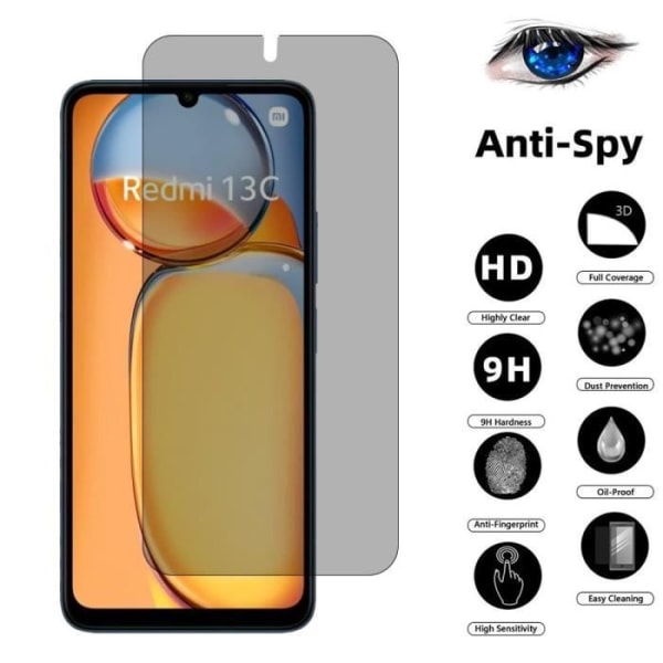 [4 styk] Anti-spion hærdet glas til Xiaomi Redmi 13C 9H beskyttelsesfilm