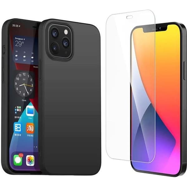 Coque - E.F.CONNECTION - för iPhone 12 Pro Max - Mjuk - Silikon - Svart - 2 Härdat glas Svart