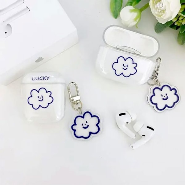 Coque för AirPods 1/2, Stötresistent Scratchproof Hård Transparent Molnmönster med Nyckelring Transparent