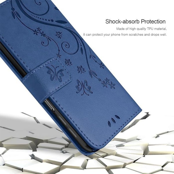 Coque + 2 Gläser med Stødabsorberende Blå Marine Motif Butterfly til Xiaomi Redmi 14C, Ridsebeskyttelse i Syntetisk Læder marinblå