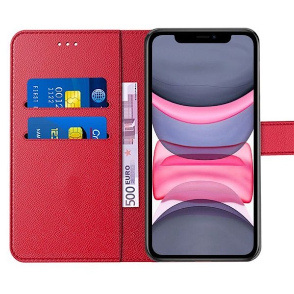 Skyddande fodral för iPhone 11 - Flip-fodral i antichocksyntetläder i röd färg med kortfack Röd