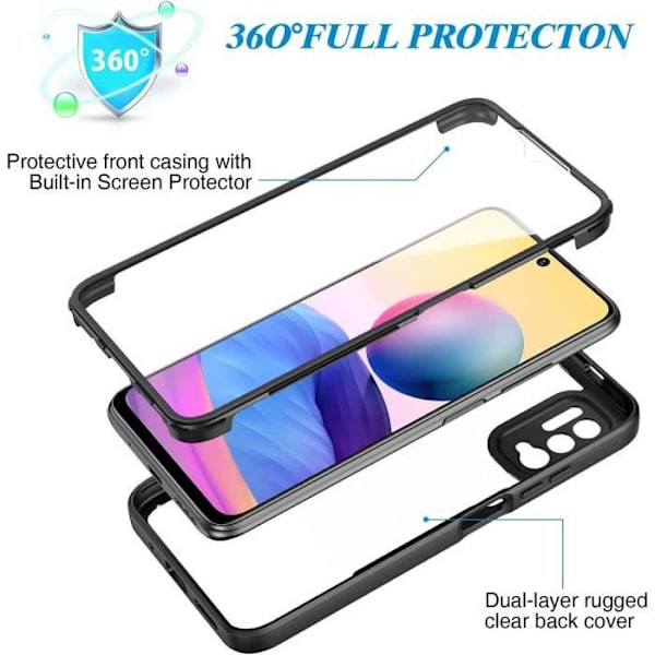 Fodral för Redmi Note 10 5G (6,5") helkropps hårdförstärkt kant 360 graders anti-skrapskydd