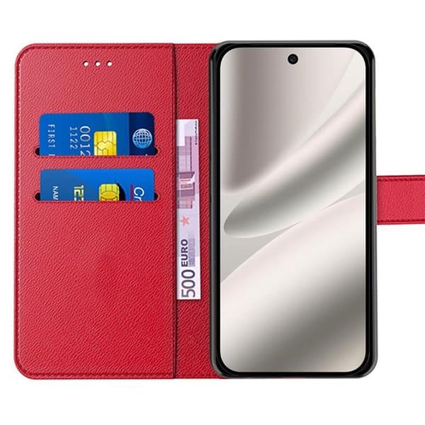Mobilskal - E.F.Connection - för Google Pixel 10 Pro - Röd PU-läder - 2 härdade glas Röd