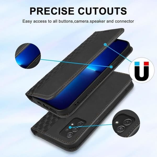 Coque - E.F.CONNECTION - För Xiaomi Redmi Note 13 Pro 4G - Skydd Effekt Läder - 2 Härdat Glas - Elegant Svart
