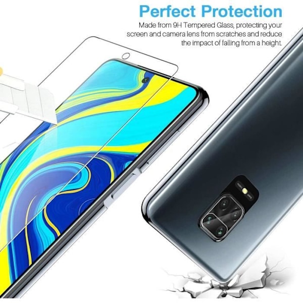Silikonfodral för Redmi Note 9 Pro - Note 9S + 2 härdade glasögon + 2 bakre linsglasögon Transparent