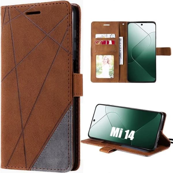 Coque - E.F.CONNECTION - Xiaomi 14 - Retro - Stötsäker - PU-läder kastanj