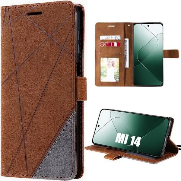 Coque för Xiaomi 14 - VARUMÄRKE - Retro - Stöttålig - PU-läder - Korthållare kastanj