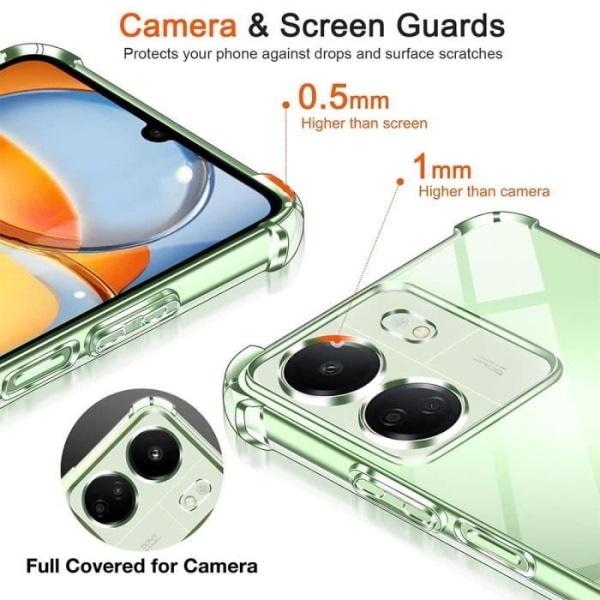 Fodral till Xiaomi Redmi 13C med 2 härdade glasögon, skydd 4 förstärkta silikonhörn