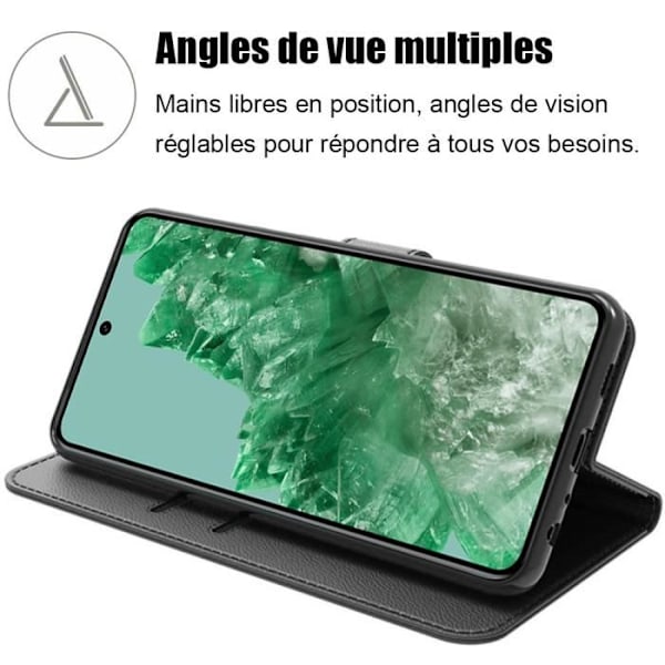 Heltäckande fodral till Google Pixel 8 Pro - Stötsäkert syntetiskt läder Flap Protection Svart