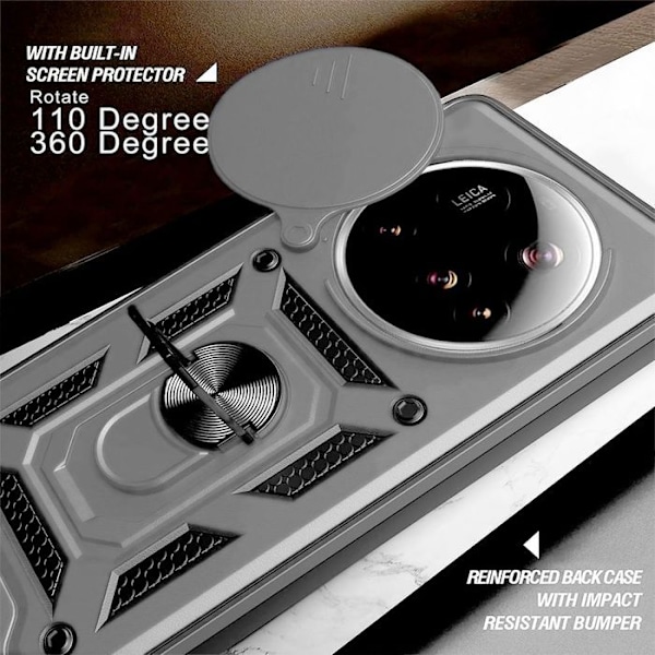 Coque + 2 Viskestemte Glas til Xiaomi 15 Ultra, Antichok Bumper med Bagstøtte og Kamerabeskyttelse - Sølv Silver