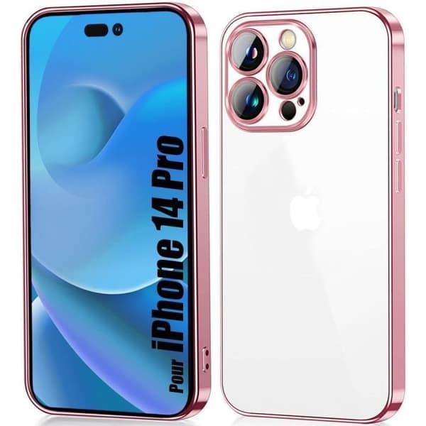 Coque - E.F.CONNECTION - för iPhone 14 Pro - Silikon - Rosa kromad kant - Ultra slim Rosa