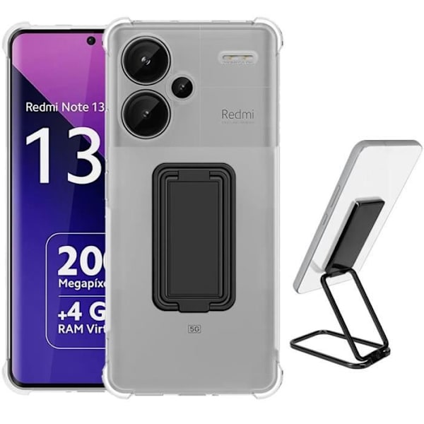 Coque Silicone - E.F.CONNECTION - För Xiaomi Redmi Note 13 Pro+ 5G - Antichock - Fällbart Stöd - Slim Transparent