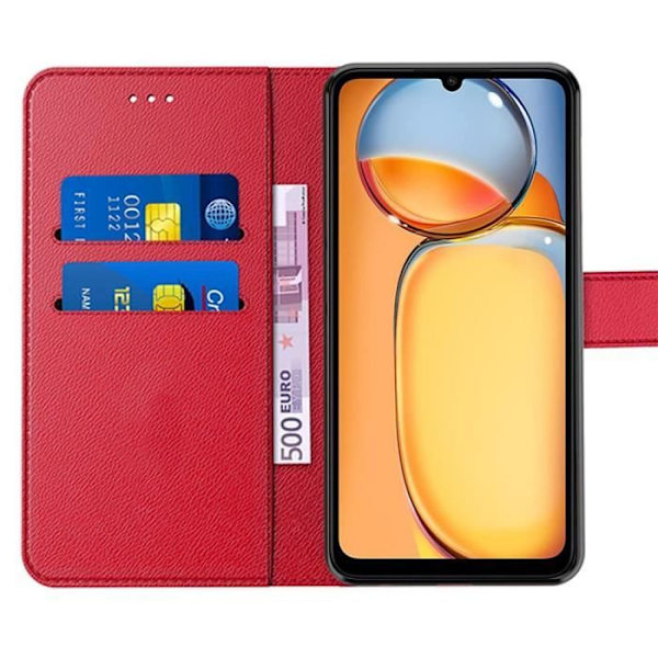 Skyddsfodral - Xiaomi - Redmi 13C - Stötbeständig - PU-läder - Plånboksfunktion Röd