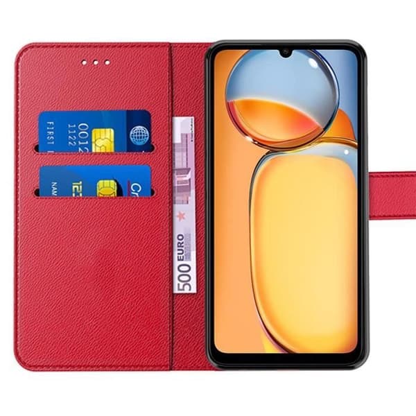 Skyddsskal - E.F.CONNECTION - för Xiaomi Redmi 13C - Stötsäker - PU-läder - Plånboksfunktion Röd