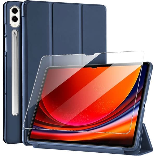 Coque + Härdat Glas - E.F.Connection - för Samsung Galaxy Tab S9 Plus/S10 Plus - Stötsäker - Mörkblå - 12,4 Tum marinblå
