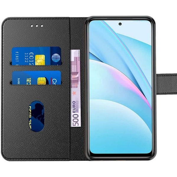 Fodral för Xiaomi Mi10T Lite (6,67") + 2 härdade glasögon Lädereffekt Stötsäker hel plånbok Svart Svart