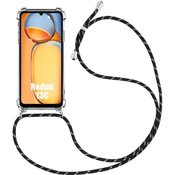 Fodral till Xiaomi Redmi 13C - Stötsäkert förstärkt TPU-skydd med svart sladd