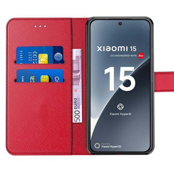 Coque til Xiaomi 15, Beskyttelse med klap Anti-ridser Stødabsorberende Syntetisk læder Rød Röd