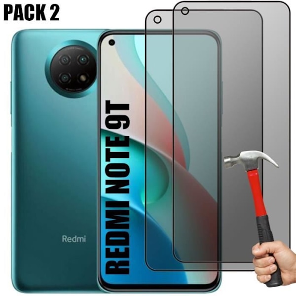 2 stykker anti-spion hærdet glas til Xiaomi Redmi Note 9T - stødsikker sort Svart
