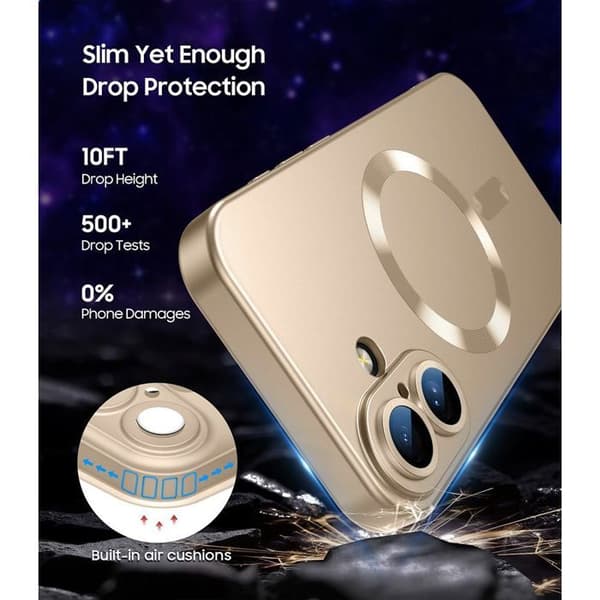 Skyddsskal - E.F.Connection - för iPhone 17 - med Gyllene Magnetring - 2 Härdade Glas gyllene