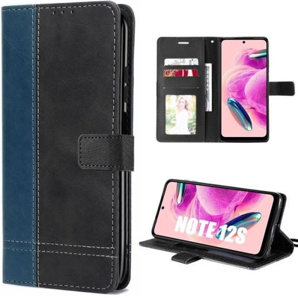 Skydd för Xiaomi Redmi Note 12S - Stötabsorberande - PU Läder - Mörkblå - Fack för kort - Stöd för handsfree marinblå