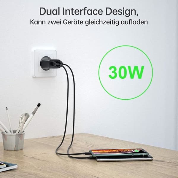 Laddare 30W - E.F.CONNECTION - PD20W+QC3.0 - USB-C 1M - Kompatibel med Redmi Note 15/14/13/12 Pro+ Svart