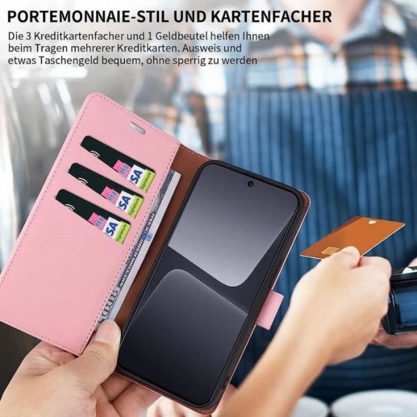 Etui til Xiaomi 13 Pink Anti-skrabekortholder Blødt PU-læder 360 grader Rosa