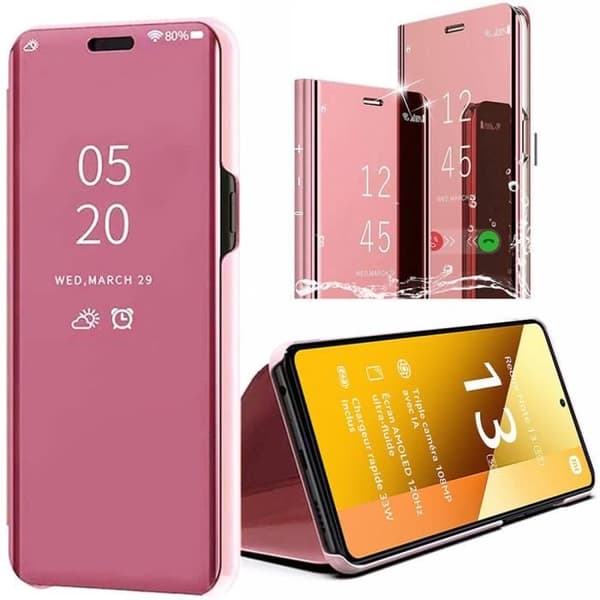 Coque - E.F.CONNECTION - För Xiaomi Redmi Note 13 5G - Stötsäker - Kromat Spegeleffekt - Smart Case med Ställning Rosa
