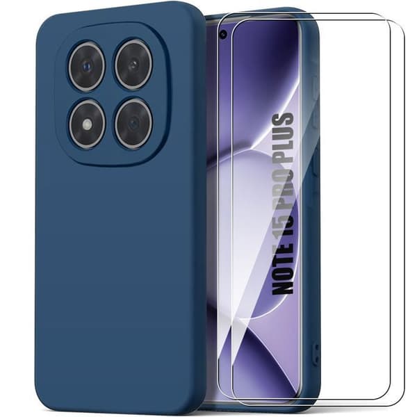 Silicone-fodral för Xiaomi Redmi Note 15 Pro Plus 5G - Rep- och chockresistent - Mörkblå - 2 glas marinblå