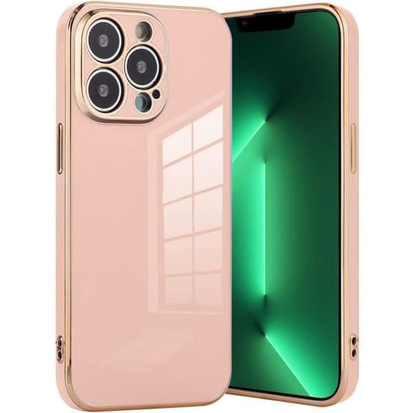 Skyddsfodral - E.F.CONNECTION - iPhone 13 Pro Max - Flexibel - Rosa - Guldkant Rosa